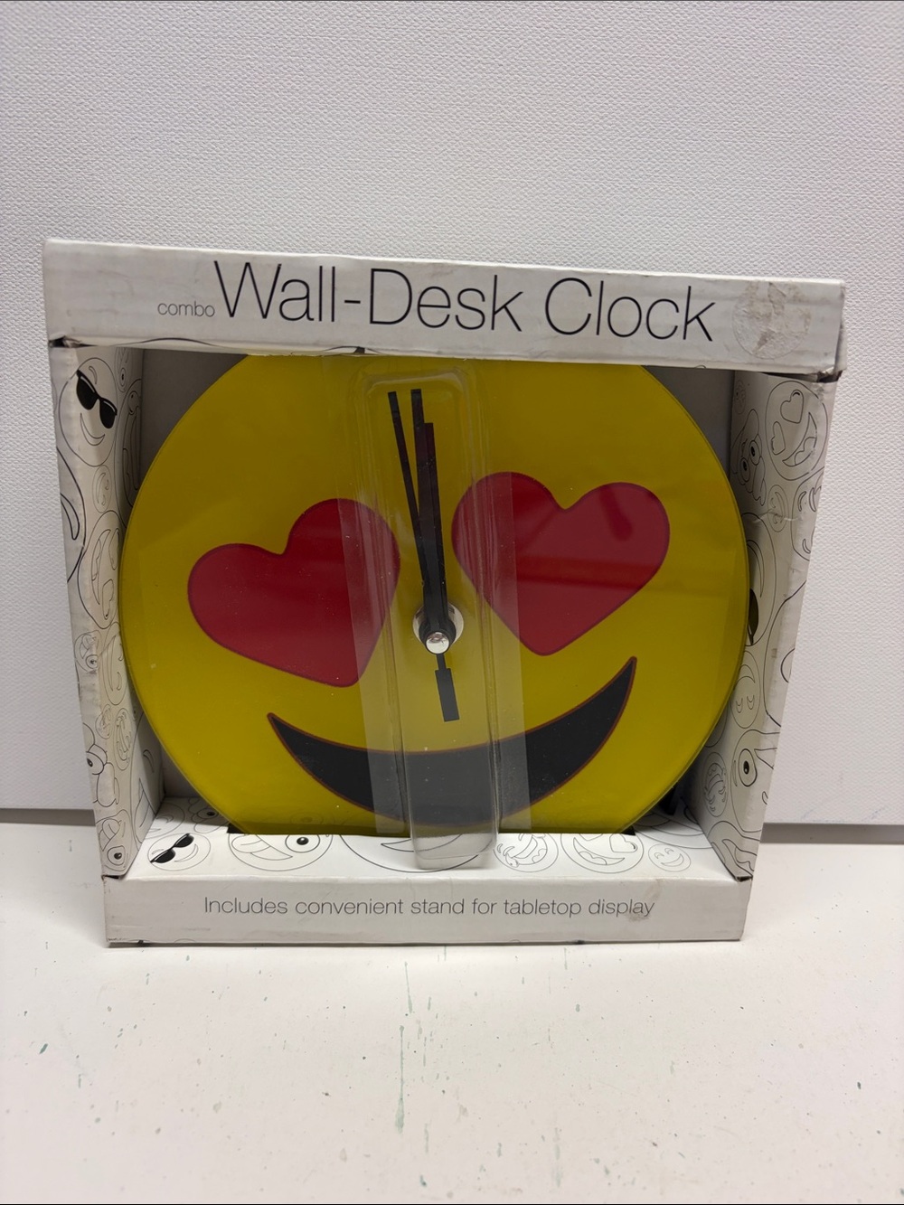 Yellow Heart Eyes Emoji Wall-Desk Clock - Unbranded